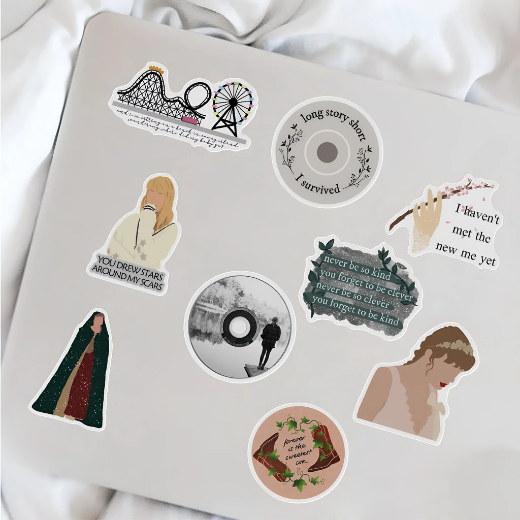 50 cartoon and graffiti colour waterproof adhesive stickers from the mildew album series, each 4-6cm long.