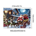 Red and white Christmas banner with Santa Claus design, measuring 210cm by 150cm.