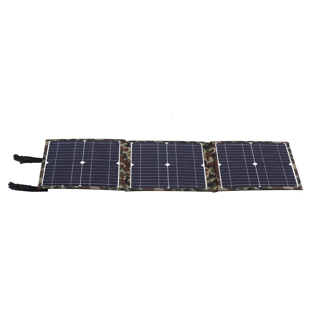 Black foldable 36W solar panel with car charger and accessories for outdoor power