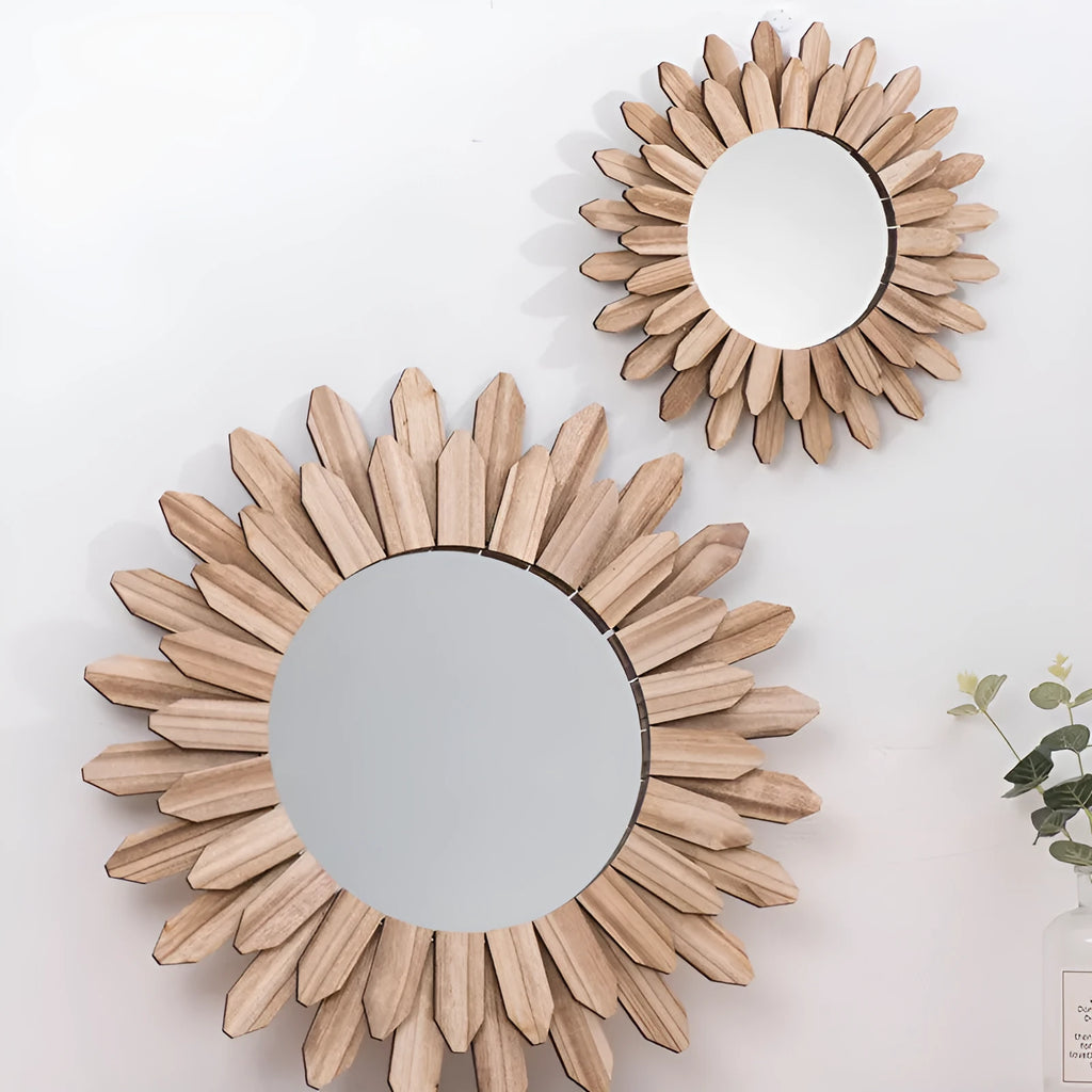 Solid wood European style hanging mirror with baked colour finish on wall