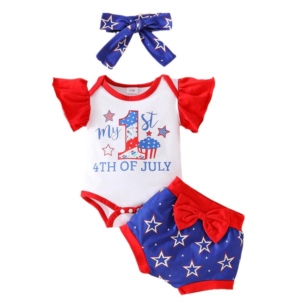 Baby sleeveless shorts suit three-piece set in blue and red, knitted polyester, with matching headscarf for infants 0-18 months