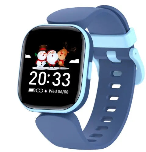 H39T children's smart watch with blue TPU strap on a wrist, showing the 1.4-inch touchscreen display.