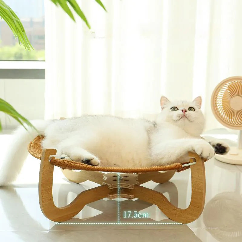 Brown woven rattan cat hammock measuring 46cm with 17.5cm height for elevated pet sleeping