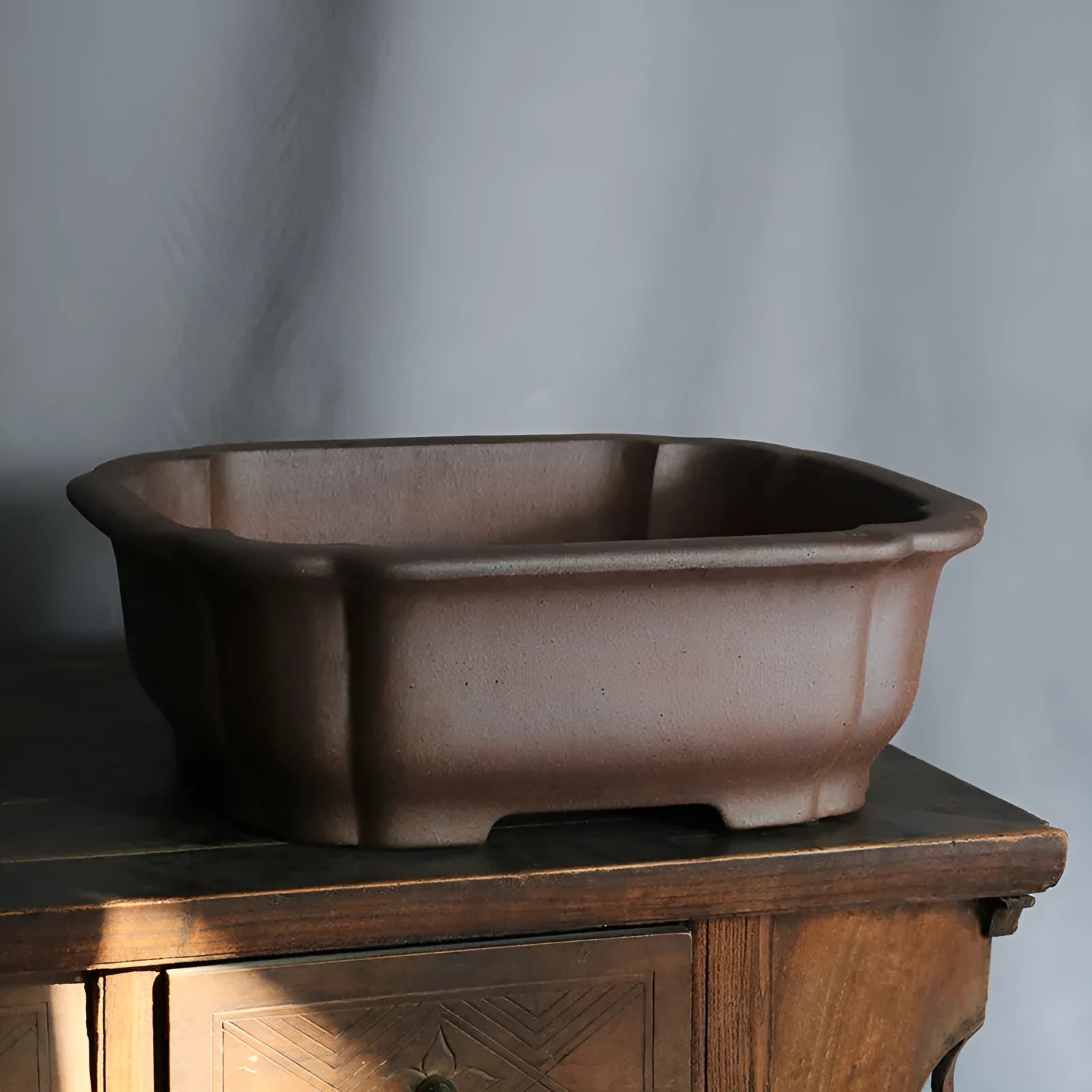 Purple sand rectangular bonsai flower pot with modern style and floor-standing design