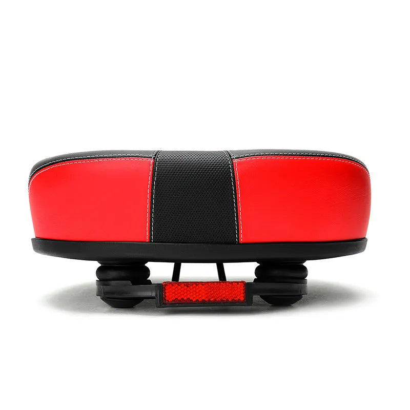 Large 210x270mm mountain bike saddle with thickened rubber ball cushioning in red colour with reflective sticker