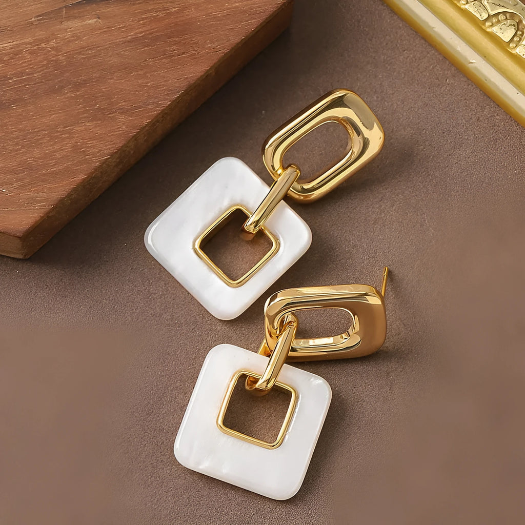 Copper geometric square earrings with hollow design and chamfered corners