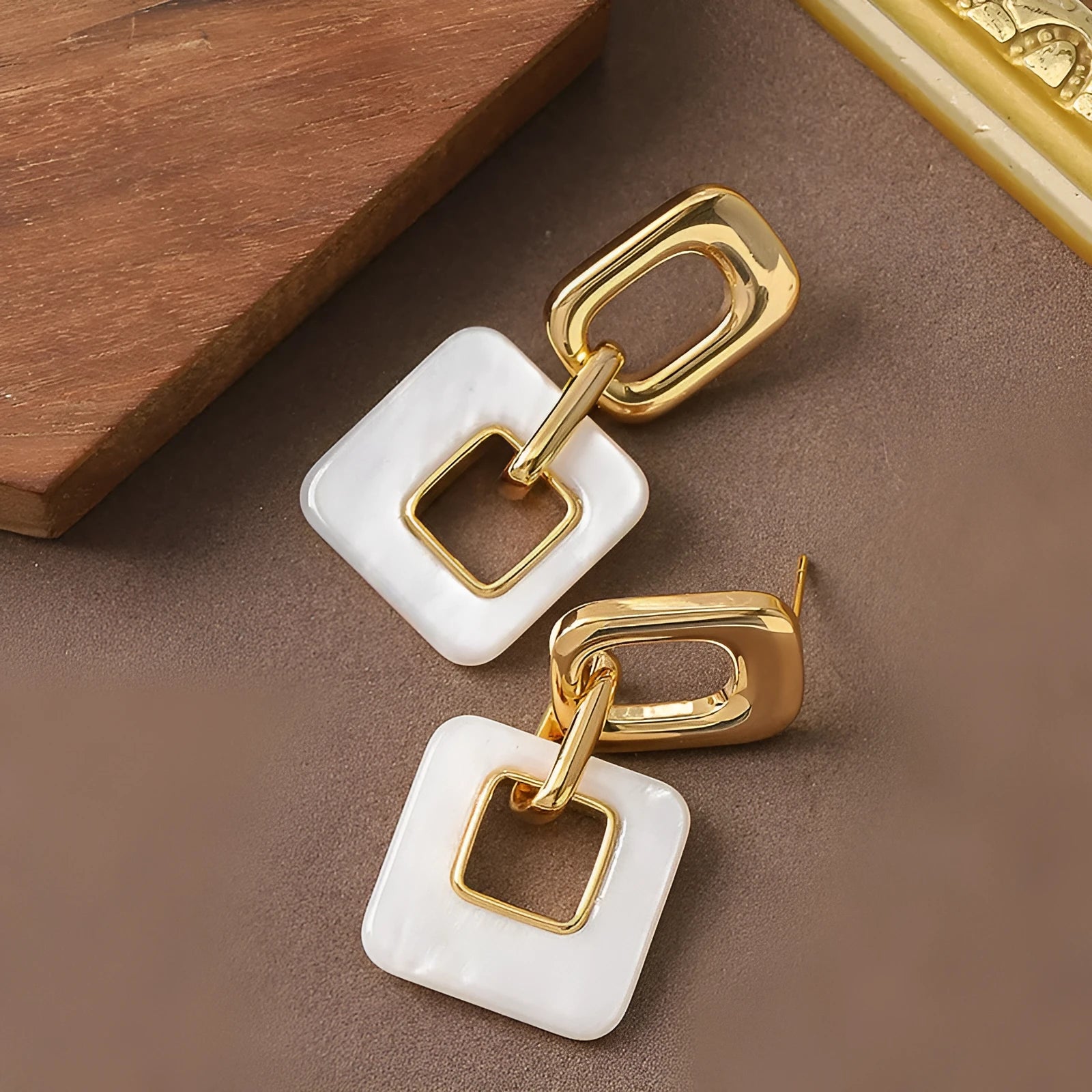 Copper geometric square earrings with hollow design and chamfered corners
