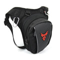 0105MC motorcycle leg bag in 1200D Oxford cloth, shown in red, blue, green, and grey colour options.