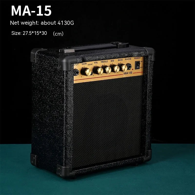 GA-10 portable guitar amplifier with 10W output, metal plastic finish, 25x8x26cm size