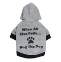 Casual printed cotton dog T-shirt with Hug The Dog hat design in light blue black border on a small dog