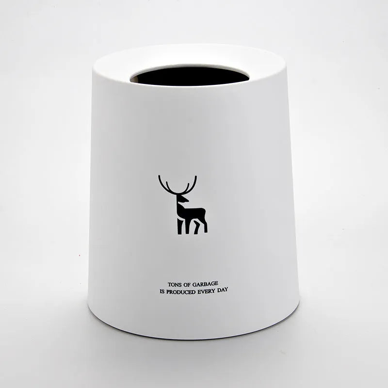 Creative Nordic plastic trash can with decorative pattern in a home setting