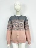 Women's alpaca wool blend cardigan with diamond knit pattern and long sleeves in street fashion style