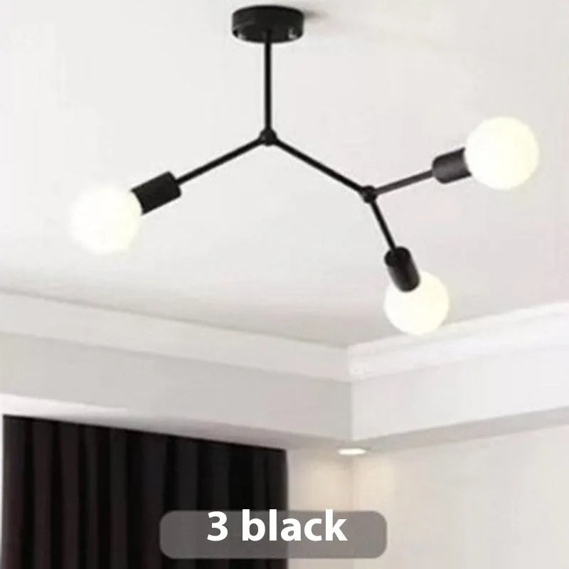 Iron ceiling light fixture in Nordic style with multiple arms, available in black or white.