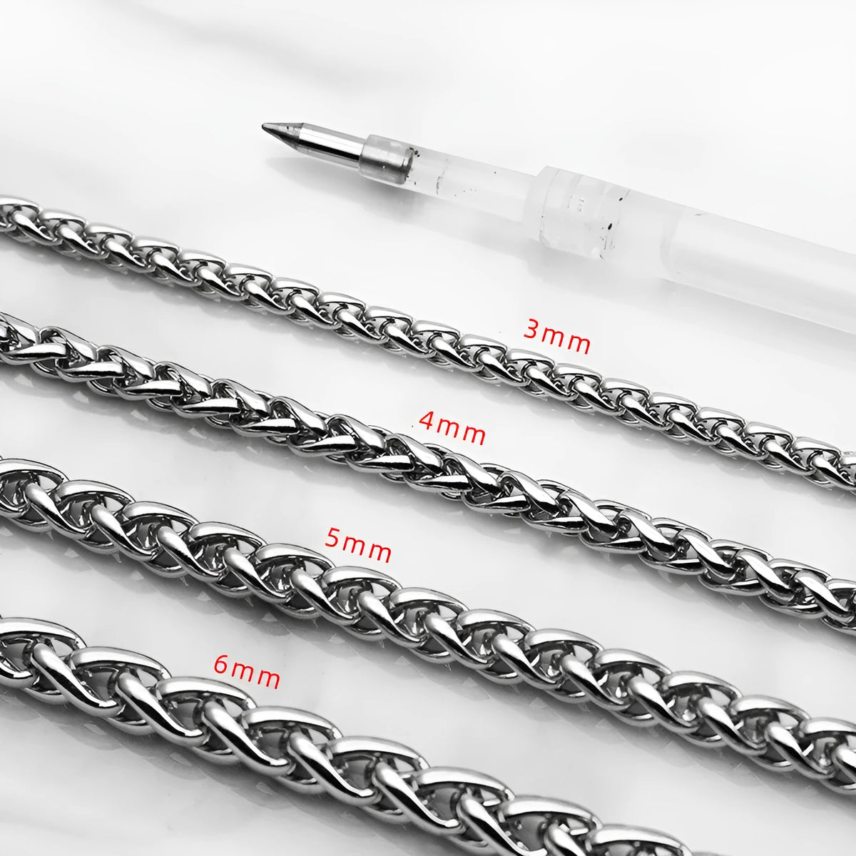 Silver titanium steel necklace for men in 3mm, 4mm, 5mm or 6mm width and 45cm to 90cm length