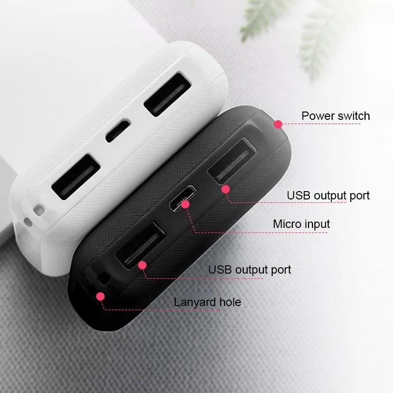 Black ultra-thin power bank showing dimensions 90x63x22mm with multiple USB ports