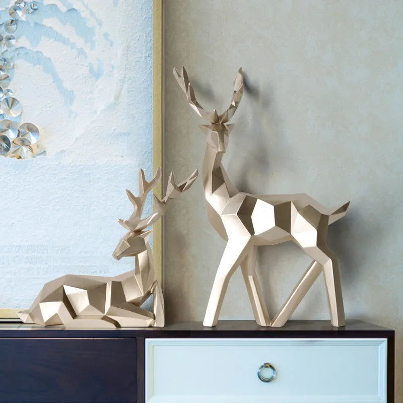 Resin deer sculpture decoration in a simple modern animal style for home table, shelf, or mantel display.