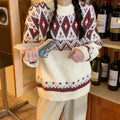 Loose striped pullover knitted top in polyester with long sleeves