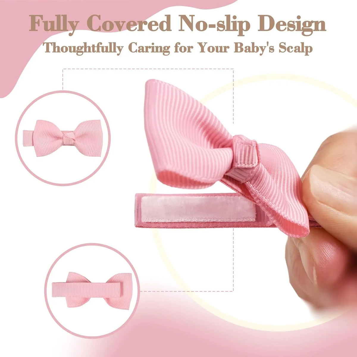 Set of pastel coloured baby hair clips including barrettes and bows on a white background
