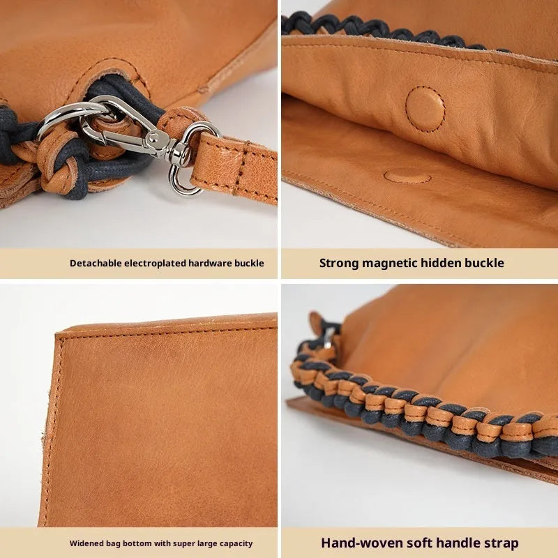 Cortex Splicing Woven women's casual crossbody bag in orange genuine leather with woven texture