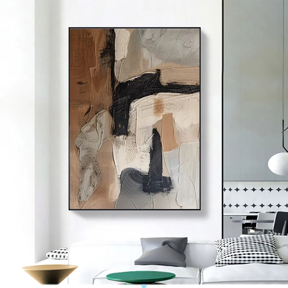 Handmade oil painting on canvas, modern abstract design, vertical orientation, rolled frameless artwork
