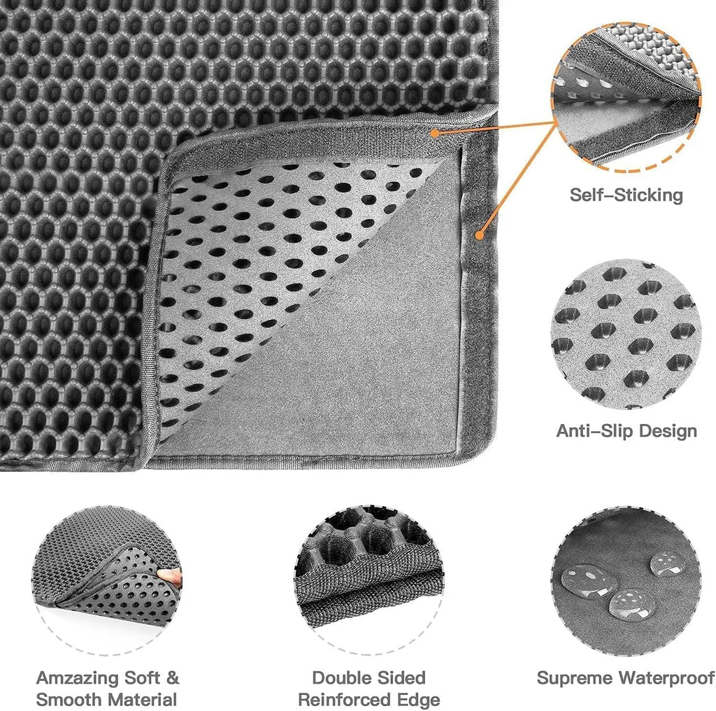 Cat litter trapping mat with honeycomb double layer design in black, waterproof and anti-slip