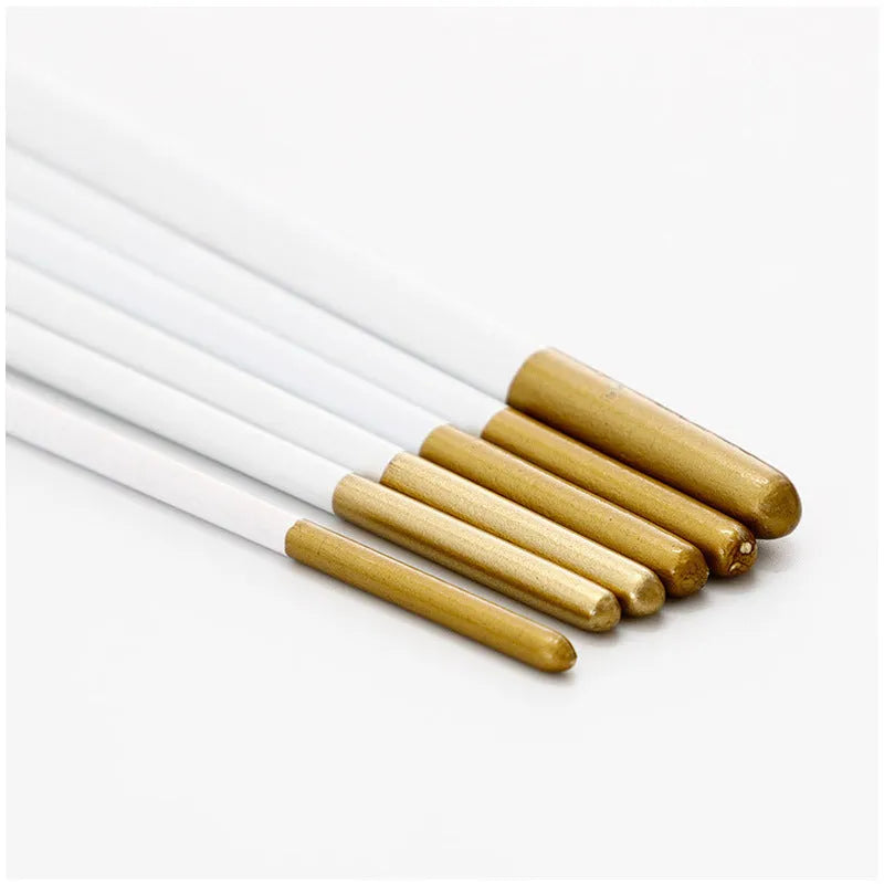 Set of six watercolour acrylic brushes with wood handles and metal ferrules in assorted sizes.