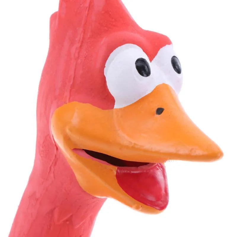 Dog screaming chicken sounding toy made of natural latex rubber in red colour