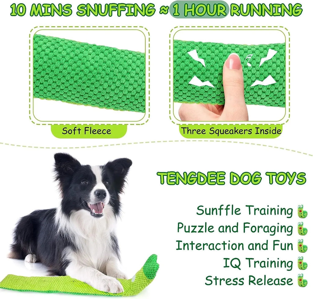 Dog puzzle toy with squeakers and snuffle design for foraging training in frog snail snake options