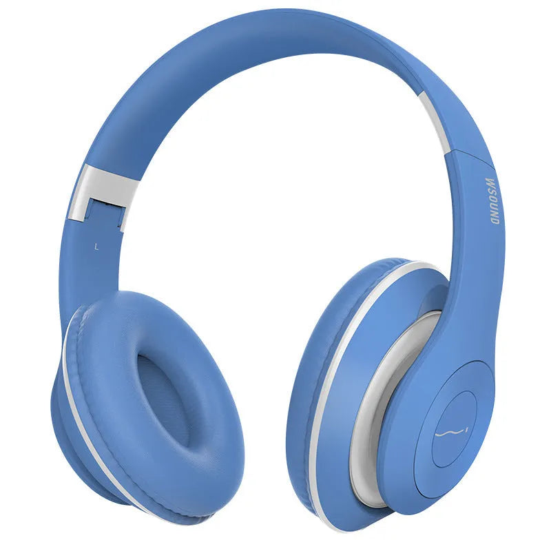 Blue and red Bluetooth wireless stereo headset with ear cups for hands-free use.