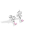 A pair of silver stud earrings with a faceted crystal butterfly design on a post backing.