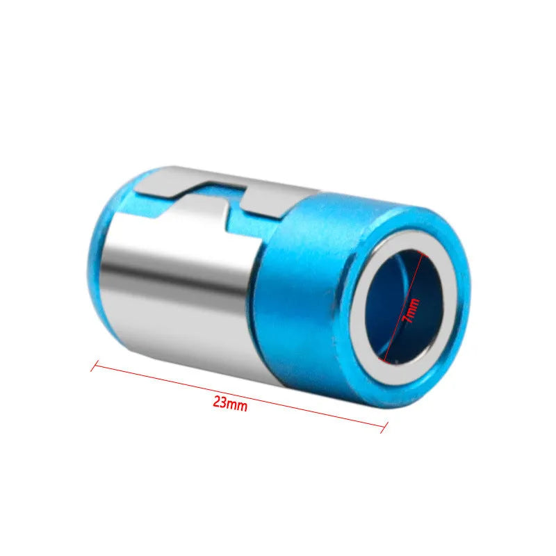 Light blue slotted screwdriver bit with magnetic ring on a high carbon steel shaft