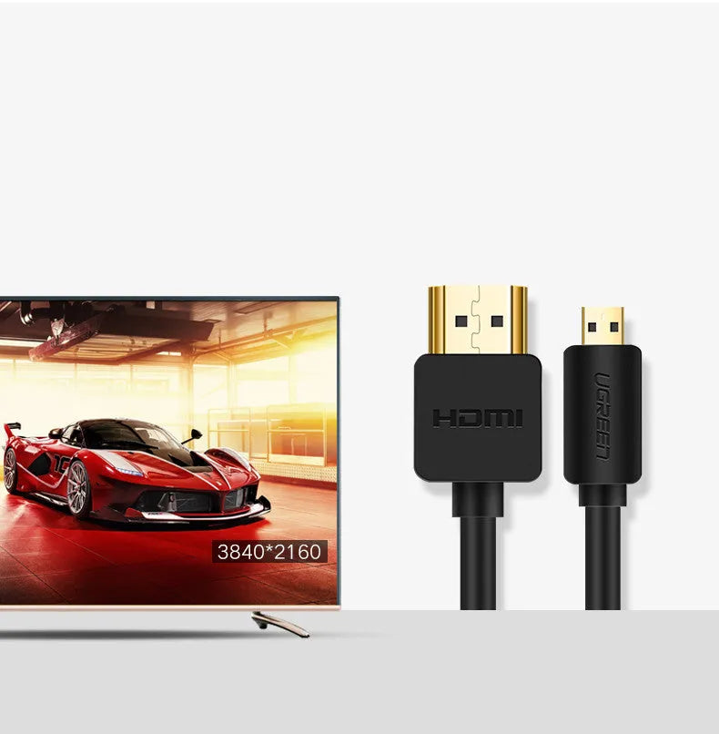 Green Union Micro HDMI to HDMI cable with oxygen-free copper wire in 1m length option