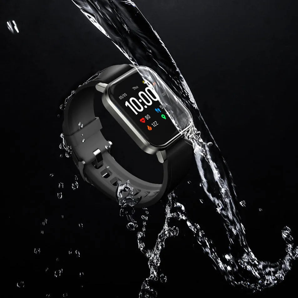 Black waterproof smart fitness bracelet with 1.4-inch touch screen on silicone strap