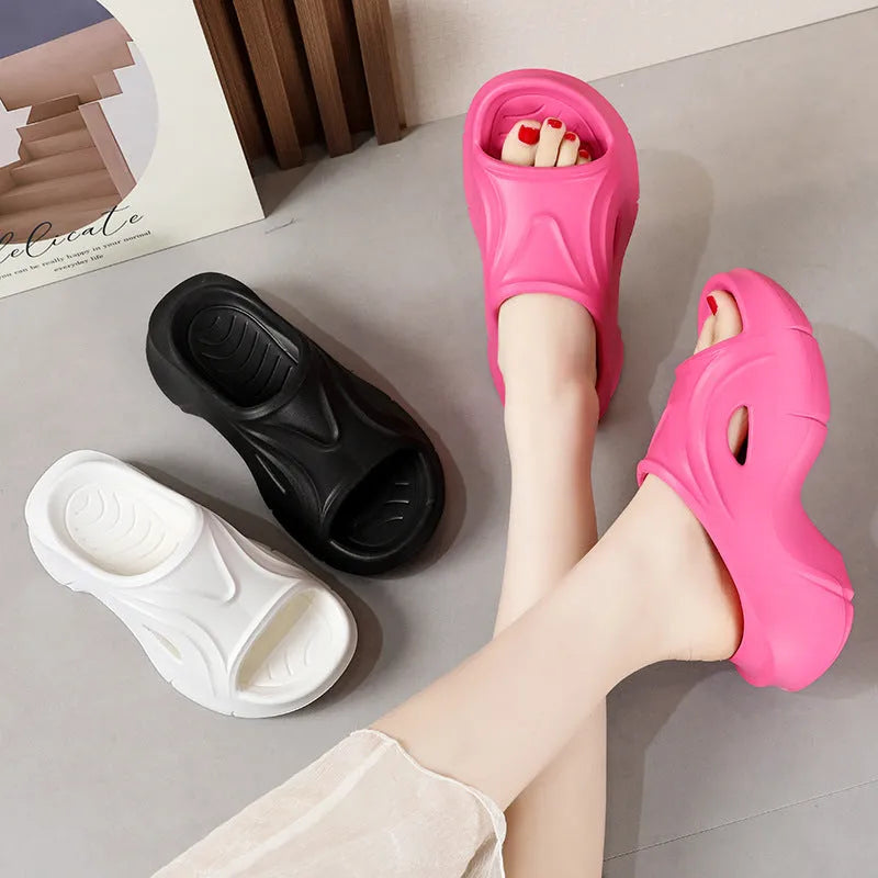 Women's thick-soled EVA slippers in white, black, and rose red colour options