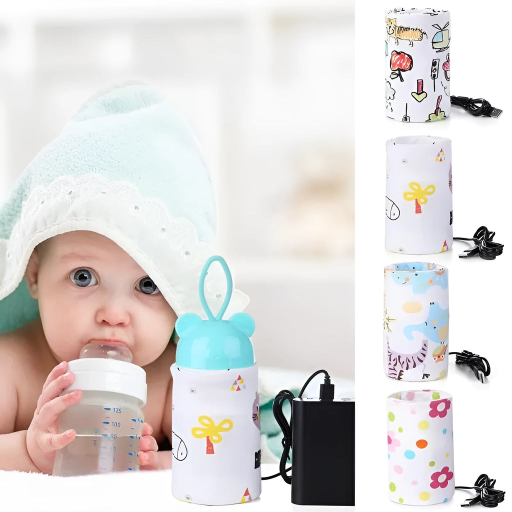 USB baby bottle warmer in cotton spandex fabric with carbon fibre heating element, 28 cm length