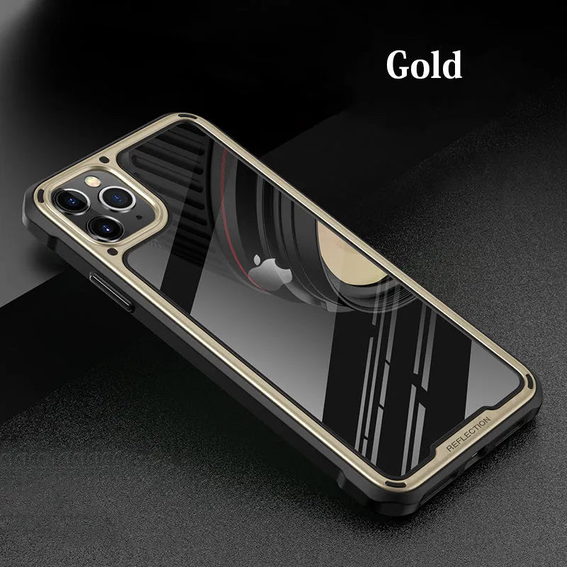 Transparent silicone phone case for iPhone 11 on a table, showing gold colour option.