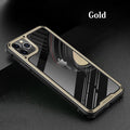 Transparent silicone phone case for iPhone 11 on a table, showing gold colour option.