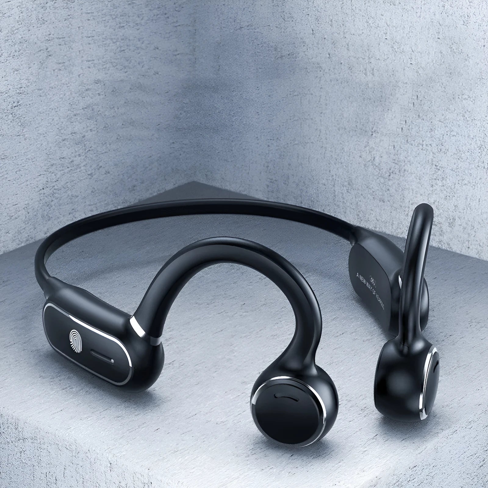 Black or white air conduction Bluetooth wireless earphones with ear-hook design and touch controls