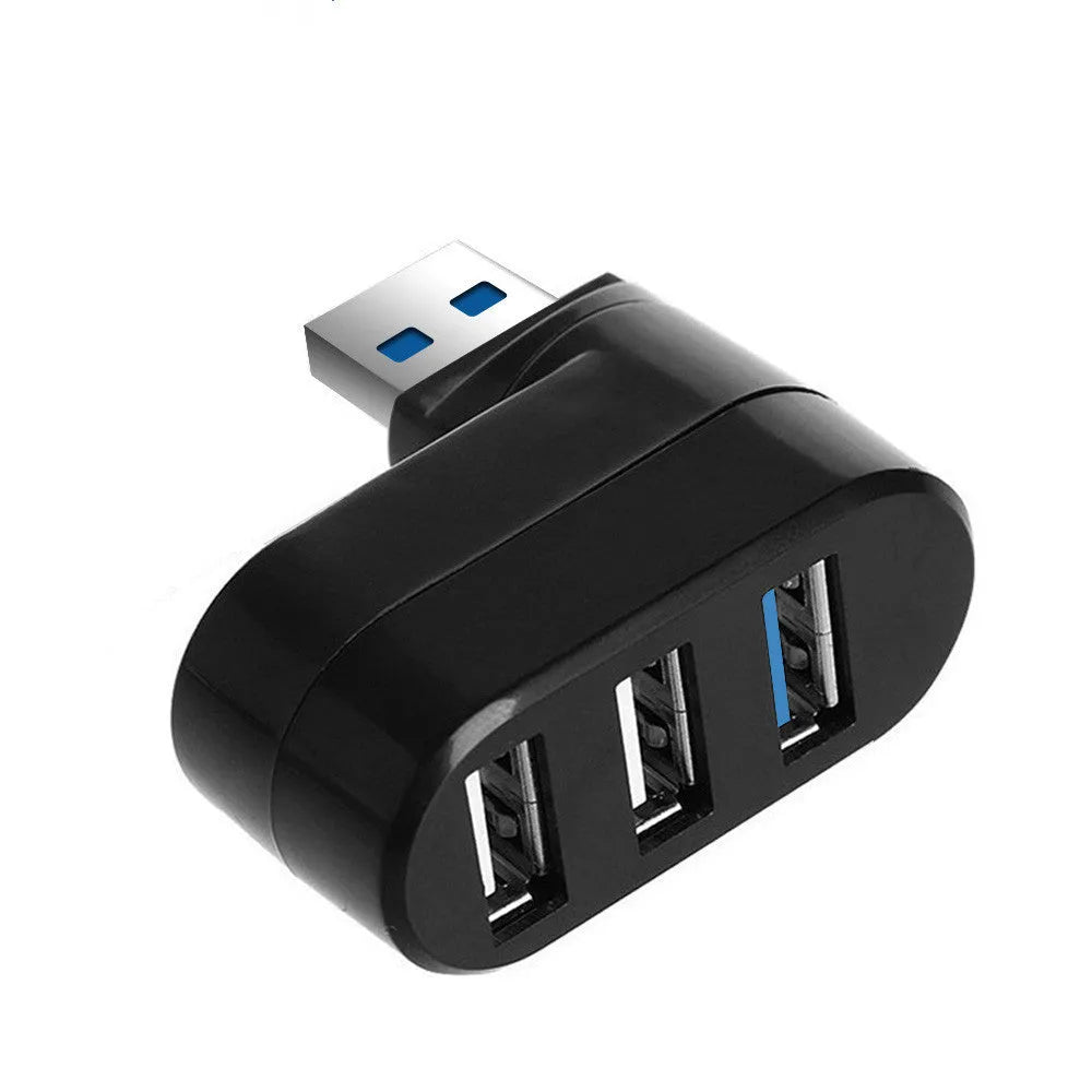 Black or white USB 3.0 rotary splitter hub with four ports on a blister card