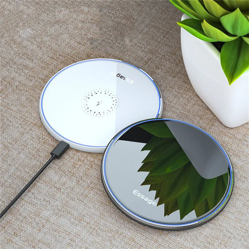 Black or white 15W Qi wireless charger with aluminium alloy surface and LED status light
