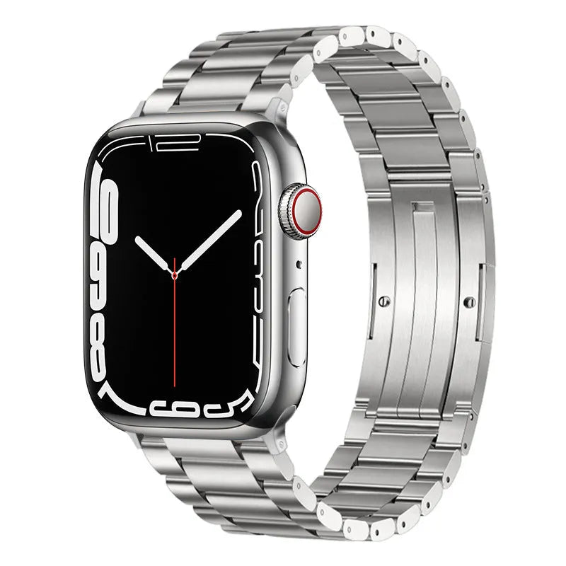 Stainless steel Apple Watch strap in black, silver or titanium gray, business style, 38-49mm sizes