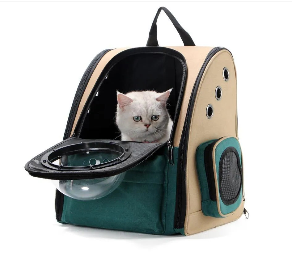 S1202 vertical dark green pet backpack with alloy frame for cats and dogs