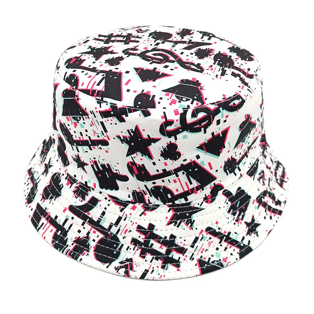 Musical note pattern printing polyester bucket hat with dome crown style for outdoor sun protection