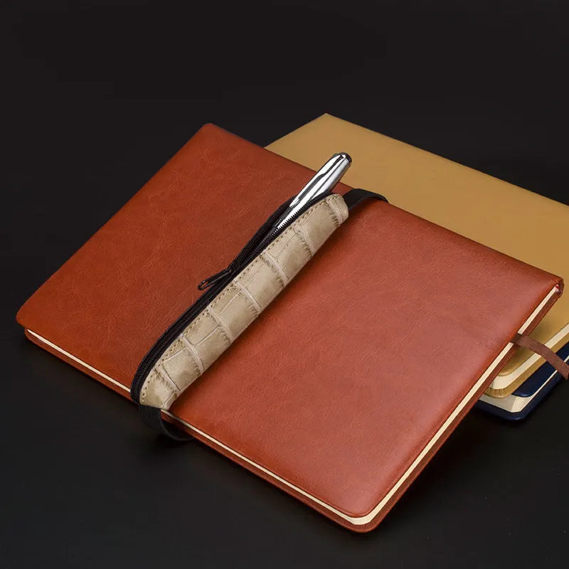 Long PU leather pencil case in beige gray with plain design and zipper closure