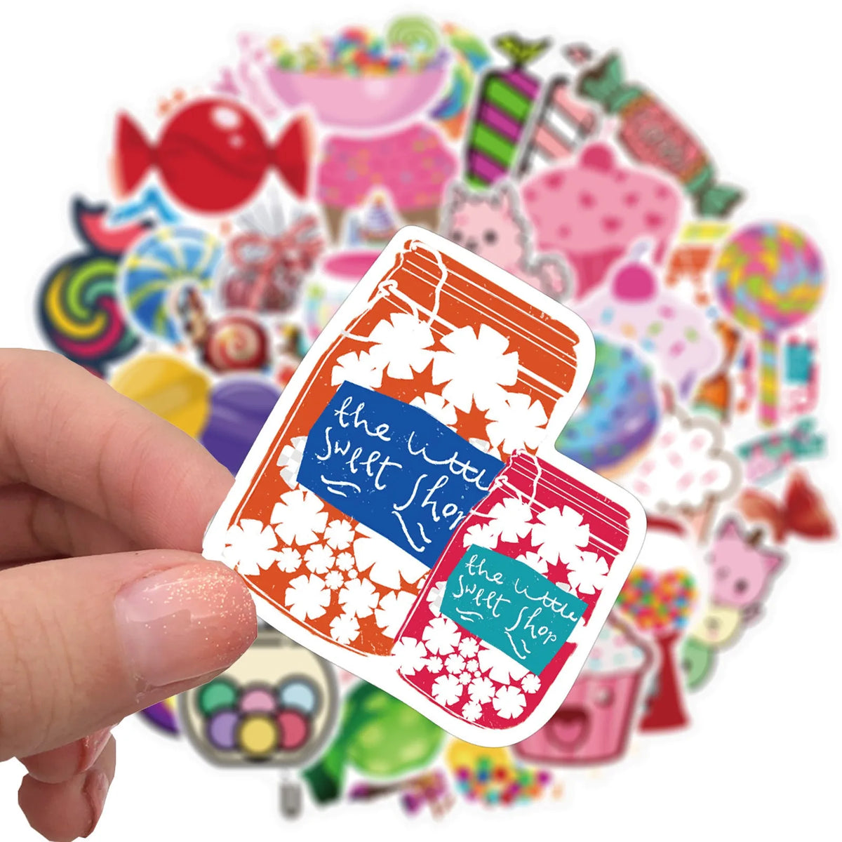 Candy series graffiti stickers pack showing colourful cartoon designs on adhesive sheets