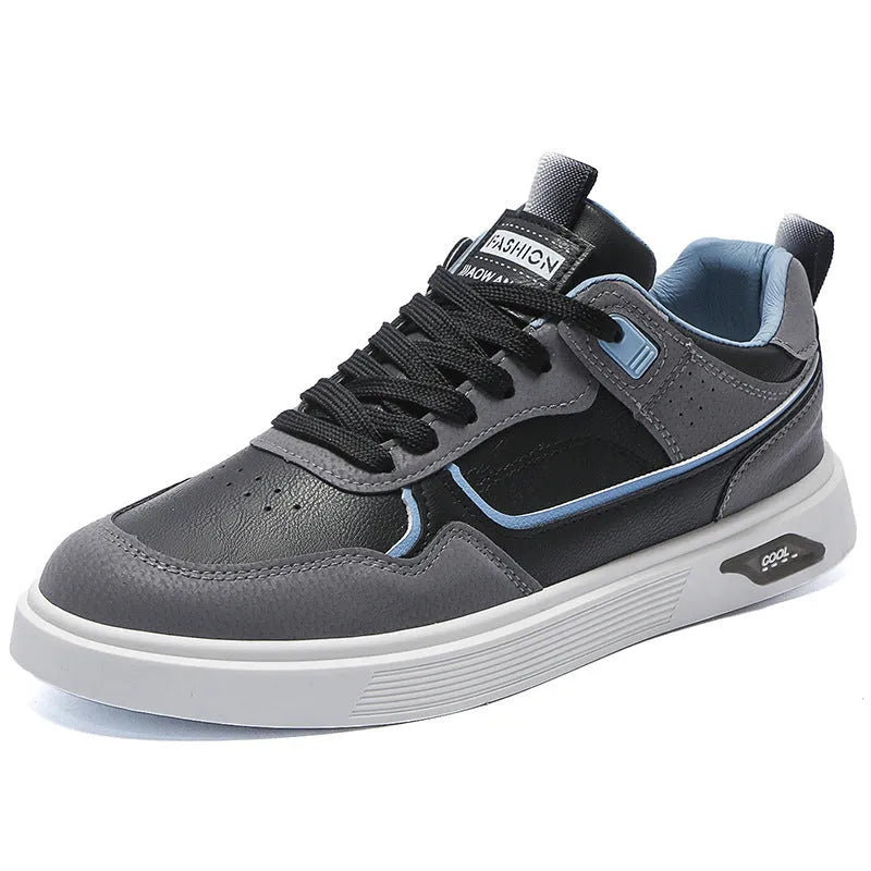Men's low-top canvas board shoes in black with mesh lining and leather stitching details