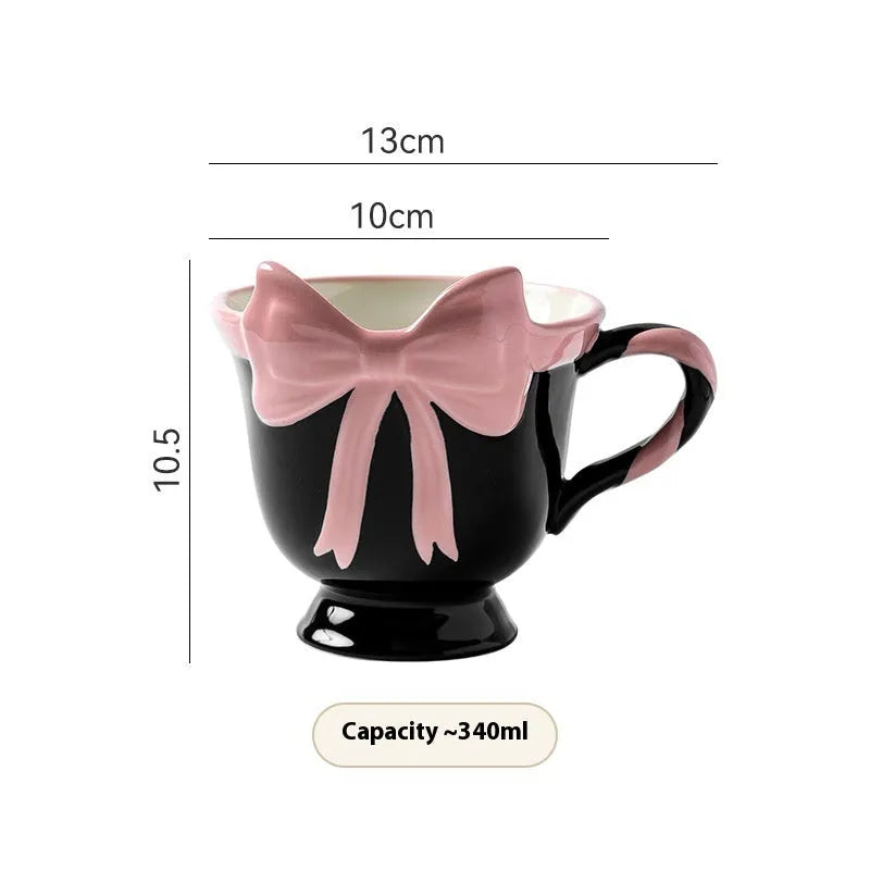 Ceramic mug with a girl heart bow design in white powder and black pink colour options