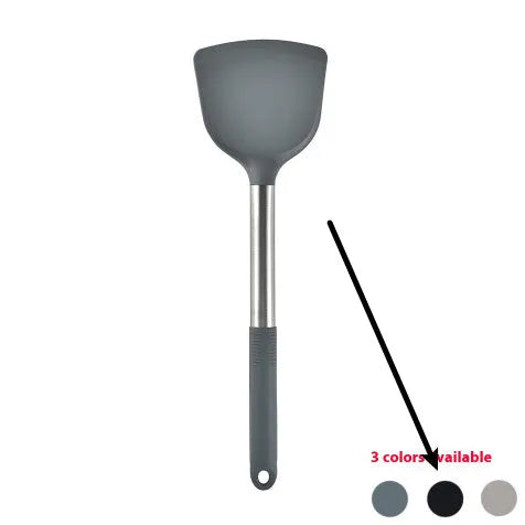 12-piece silicone kitchen utensil set with rotating storage bucket in black, includes spatula, ladel, and cooking tools