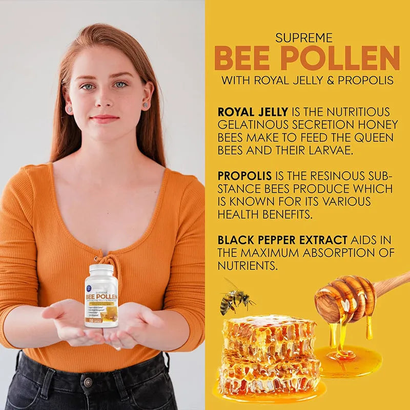 Bottle of royal jelly capsules showing 120 tablets packaging