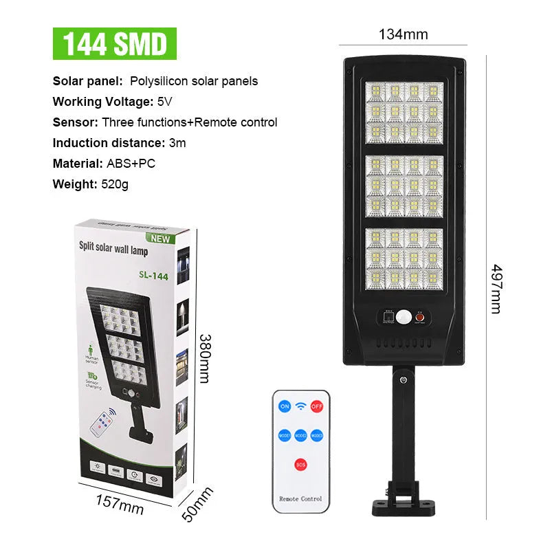 Solar-powered plastic wall light with remote control for garden and outdoor illumination